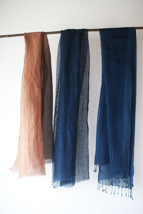 Linen Scarf with Naturally Fermented Indigo Dye