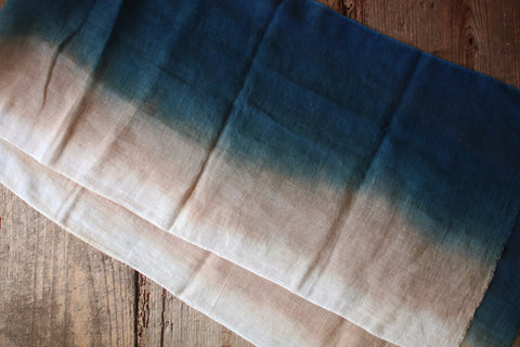 Natural Indigo Dyed Cotton Gauze Scarf {Aizome + Kakishibu Vertical Fade}