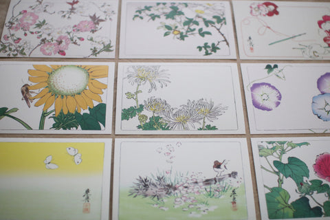 Shibata Zeshin "Hana-Kurabe" Post Cards (Set of 9)