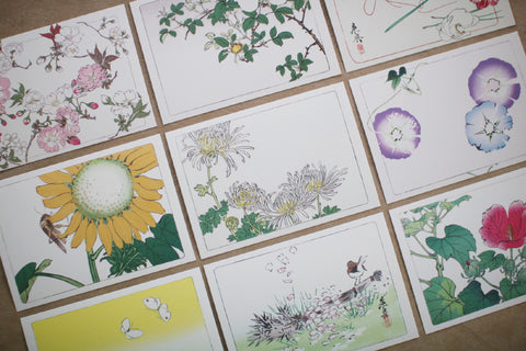 Shibata Zeshin "Hana-Kurabe" Post Cards (Set of 9)