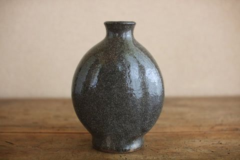 Flat Round Dark Grey Vase