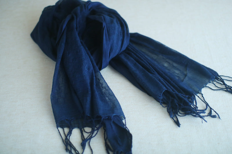 Silk–Cotton Scarf with Naturally Fermented Indigo Dye – UGUiSU STORE