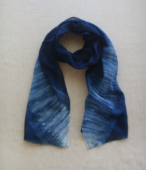 Aizome Natural Indigo Dyed Cotton Gauze Scarf {Contrail}