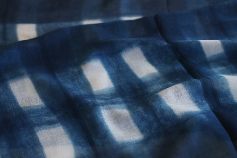 Aizome Natural Indigo Dyed Cotton Gauze Scarf {Grid Check}