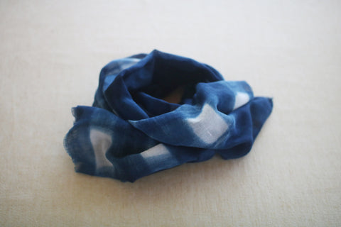 Aizome Natural Indigo Dyed Cotton Gauze Scarf {Grid Check}