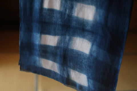 Aizome Natural Indigo Dyed Cotton Gauze Scarf {Grid Check}