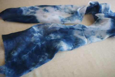 Aizome Natural Indigo Dyed Cotton Gauze Scarf {Cloud}