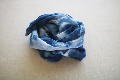 Aizome Natural Indigo Dyed Cotton Gauze Scarf {Cloud}