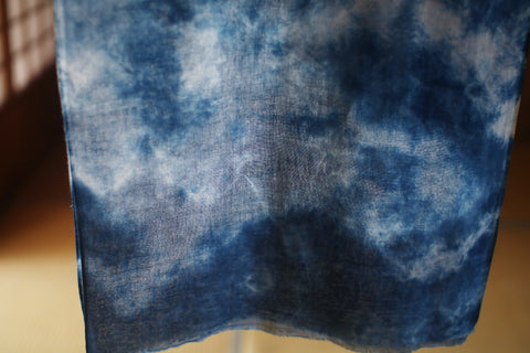 Aizome Natural Indigo Dyed Cotton Gauze Scarf {Cloud}