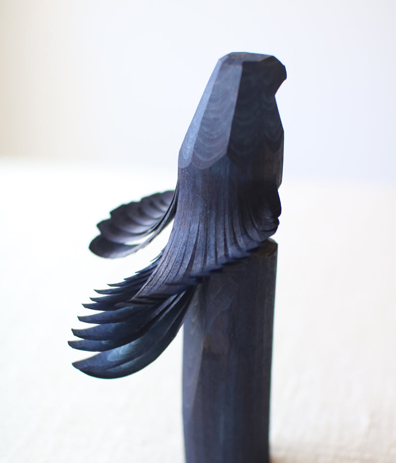 Sasano Ittobori Carved Wood Hawk {Aizome Blue}