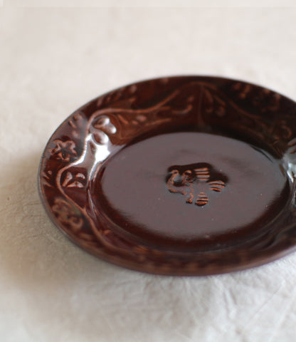 Gunji Pottery Bird & Flower Mini Plate {Brown}