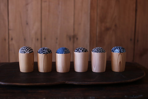 Japanese Cedar Cup Sashiko Pincushion
