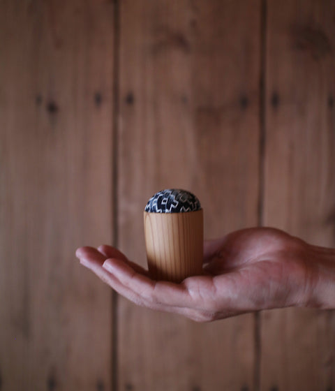 Japanese Cedar Cup Sashiko Pincushion