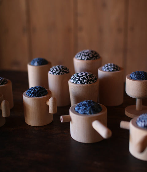 Sashiko Pincushion (Straight wood cups)
