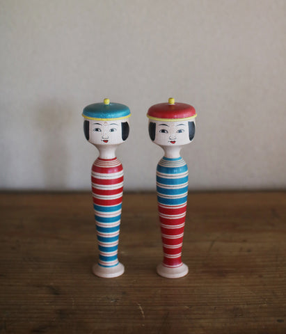 Stripe Kokeshi Doll with Beret Hat