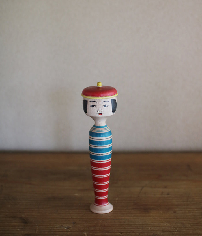 Stripe Kokeshi Doll with Beret Hat