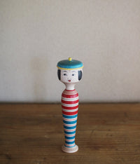 Stripe Kokeshi Doll with Beret Hat