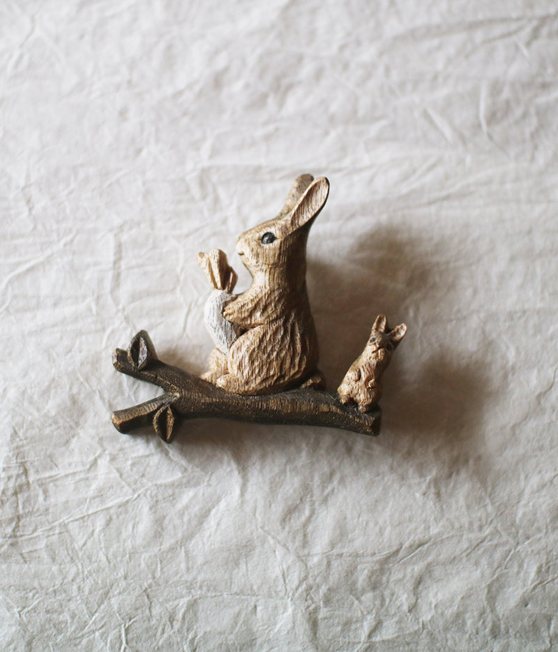 Hand-Carved Rabbit Brooch