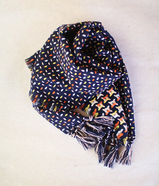 kijinokanosei long scarf {matsuribayashi / navy x yellow, orange}