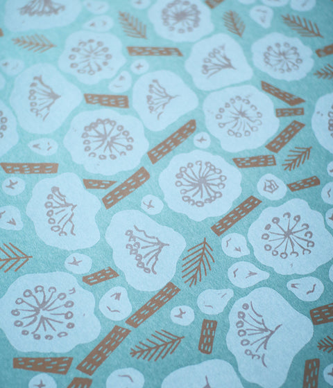 Natsuko Kozue A3 Wrapping Paper {Wild Rose / Gold on Green}