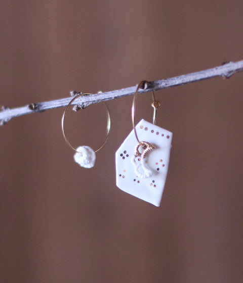 Kimiko Suzuki Porcelain + Gold Hoop Earrings [A]