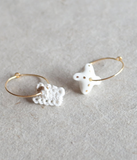 Kimiko Suzuki Porcelain + Gold Hoop Earrings [B]