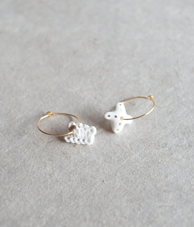 Kimiko Suzuki Porcelain + Gold Hoop Earrings [B]