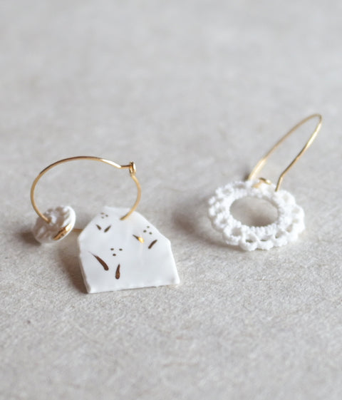 Kimiko Suzuki Porcelain + Gold Hoop Earrings [C] (sold out)