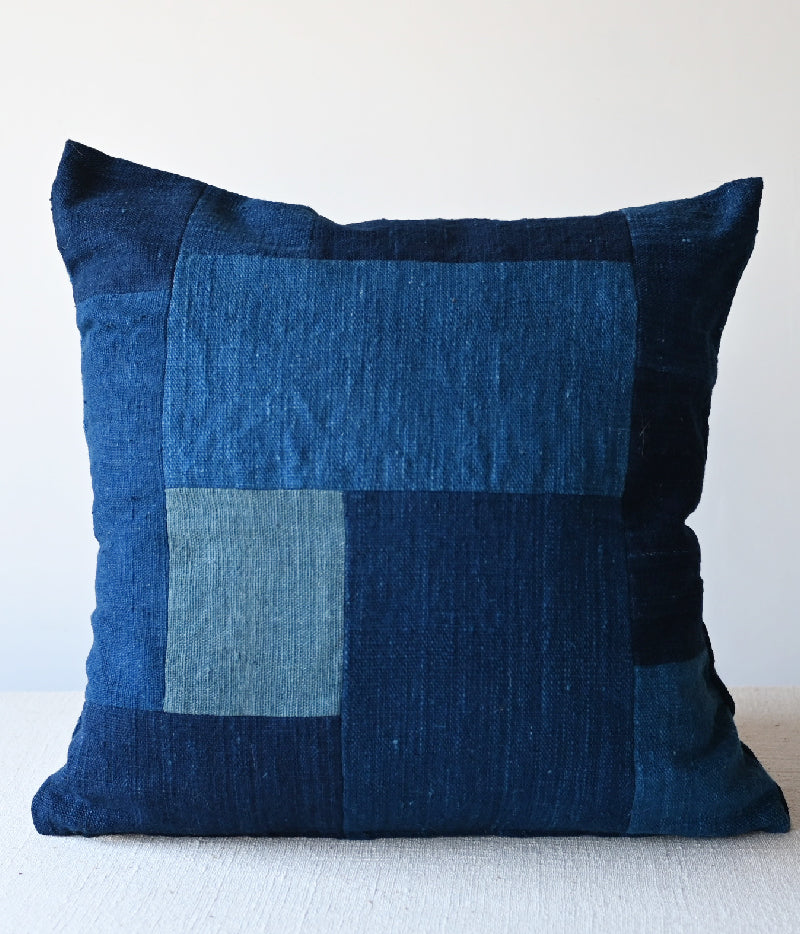 Aizome Japan Blue Indigo Dyed Boro-Like Patched Cushion Cover [I 