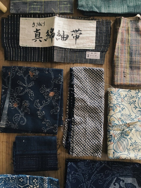 Vintage kimono patterns wrapping paper {Blue}