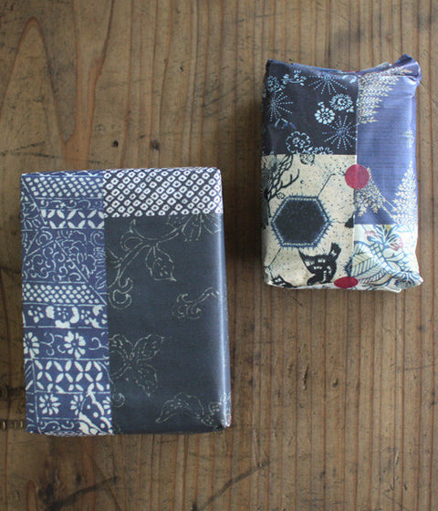 Vintage kimono patterns wrapping paper {Blue}