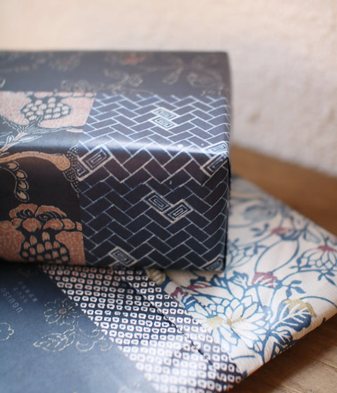 Vintage kimono patterns wrapping paper {Blue}