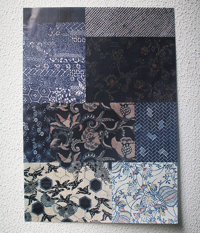 Vintage kimono patterns wrapping paper {Blue}