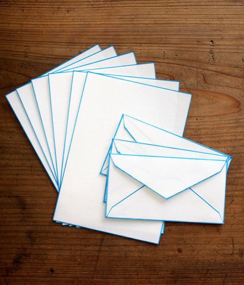 Woodblock Print Bordered Letter Set {Blue}