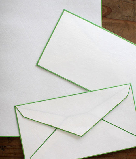 Woodblock Print Bordered Letter Set {Green}
