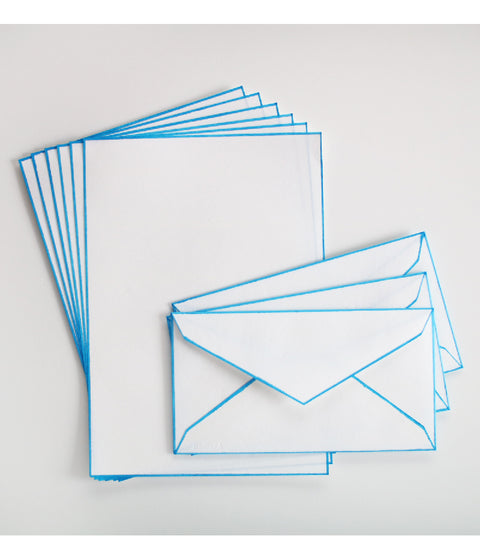 Woodblock Print Bordered Letter Set {Blue}