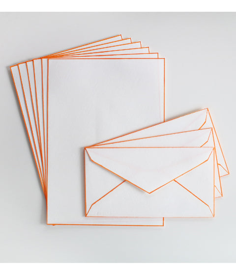 Woodblock Print Bordered Letter Set {Orange}
